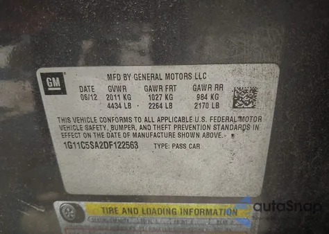 2013 Chevrolet Malibu 1Lt z USA, uszkodzony, nr VIN 1G11C5SA2DF122563